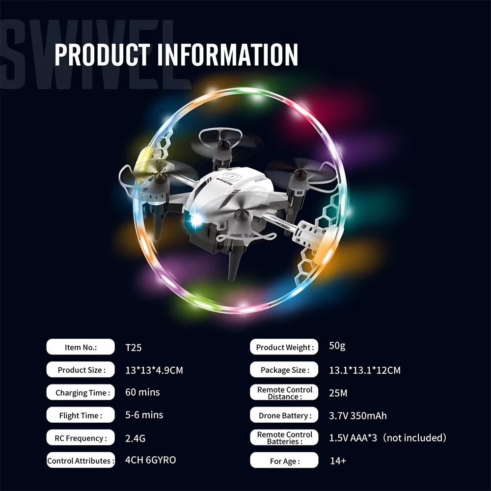 NG T25 Colorful Lights Aurora Ball Mini Drone